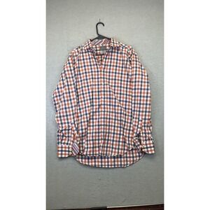 Thomas Dean Dress Shirt Mens Large Orange Blue Gingham Long Sleeve Button Front